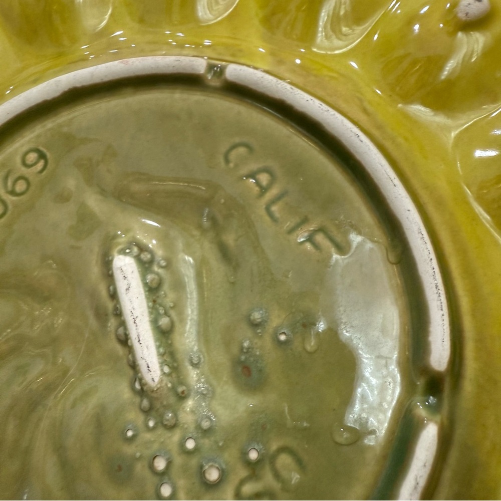 Vintage California Pottery Yellow Glazed Rooster Deviled Egg Plate 12” Platter - Picture 13 of 16